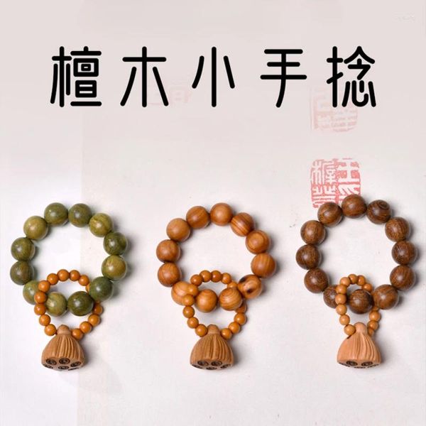 Strang aus grünem Sandelholz, kleiner handgedrehter Lotus-Peng, oliv, spitz, Vintage-Handschnur, weibliche Buddha-Perlenplatte, Spielgriff