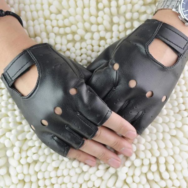 Перчатки без пальцев 1 пара унисекс Модные черные спортивные перчатки из искусственной кожи для вождения в стиле панк с половиной пальца 2024226