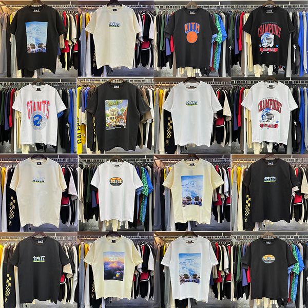 Kith Mens T Shirt Tasarımcı Sıradan Kısa Kol Susam Sokak T-Shirt Vintage Moda Baskı Yüksek Kaliteli Çift İplik Pamuk Kısa Kollu Erkek Tişörtler