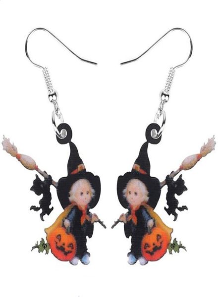 Dangle Chandelier Acrílico Halloween Vassoura Chapéu Bruxa Abóbora Gato Preto Brincos Decoração Jóias Mulheres Meninas Adolescentes Festa G2415361