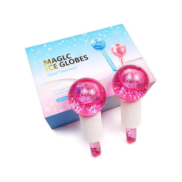 Beauty Pink Glitter Ice Globes Strumenti per massaggio facciale Raffreddamento Cryo Globe Roller per la cura della pelle Viso Collo Occhi Ridurre il gonfiore Anti età