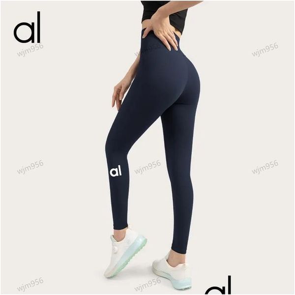 Lu Leggings Lemon Yoga Align Yoga Outfit Alo 2024 Lycra Tessuto Tinta unita Donna Pantaloni Vita Sport Palestra Abbigliamento Leggings Elastico Fiess Lady O