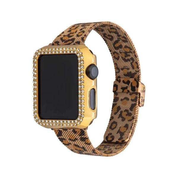 Цепь FHX15X применимо к Iwatch Apple Watch Milan Thin Belt App Iwatch 4 5 6 7 Небольшая леопардовая ремень из нержавеющей стали.