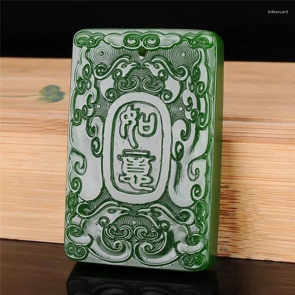 Pingentes Natural Verde Mão-esculpida Dupla Face Auspicioso Jade Pingente Escultura Dragão E PhoenixPendant