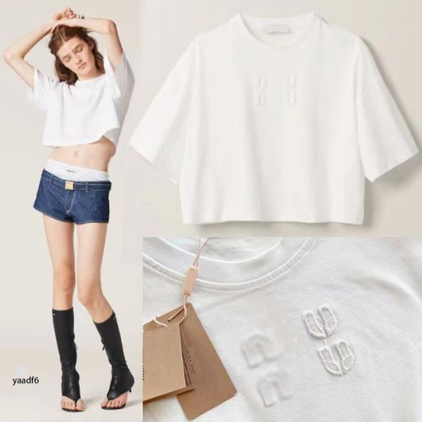 Designer Top T-shirt da donna Short Crop White Classic lettere ricamate in puro cotone confortevole e traspirante