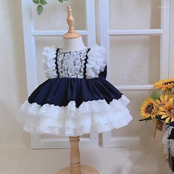 Vestidos para meninas de alta qualidade, vestido de princesa espanhol, vestido de baile, renda, retalhos, sem mangas, casamento, festa de aniversário, wz1055