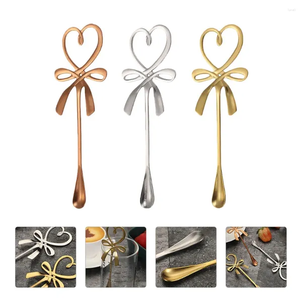 Kahve kepçeleri 3pcs kaşık kek tatlı kaşıkları seviyorum kalp bowknot karıştırma şeker için karıştırma