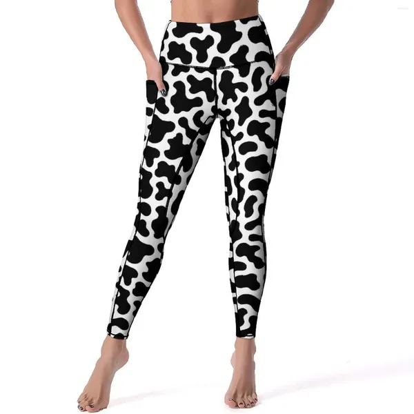 Pantaloni attivi Leggings dalmata maculato Bianco e nero Fitness Corsa Yoga Vita alta Calzamaglia sportiva carina Legging grafico elasticizzato