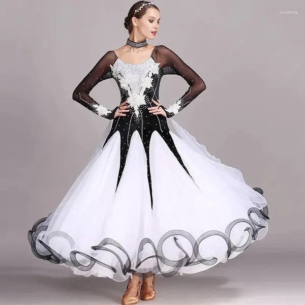 Bühnenkleidung High-End-Ballsaal-Tanzkleid Nationaler Standard Samt Damenwettbewerb Moderne Kostüme Big Swing Walzer Tanzkleidung