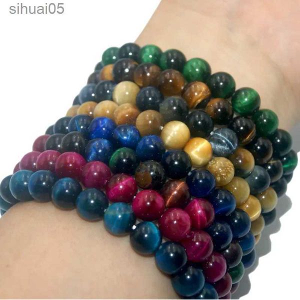 Perlen 6 8 10 MM Mode Naturstein Armband Für Männer Tigerauge Kristall Achate Gefundene Perlen Yoga Stretch Stretch paare Armband YQ240226