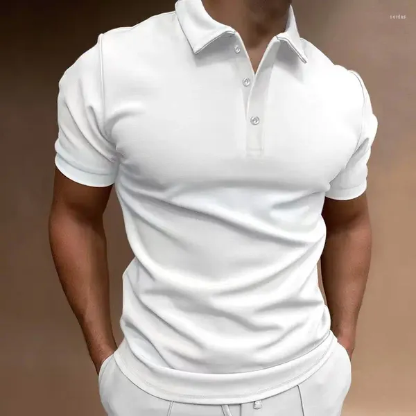 Herren-Polohemd, einfarbig, schlichtes Oberteil, hochwertiges Business-Casual-Poloshirt mit Knopf, Sommer, atmungsaktiv, schlankes T-Shirt
