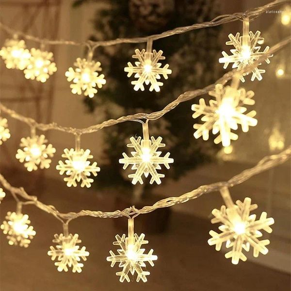 Cordas 10/20/80leds floco de neve corda guirlanda luzes de fadas usb/bateria alimentado árvore de natal feriado ano quarto decoração lâmpadas