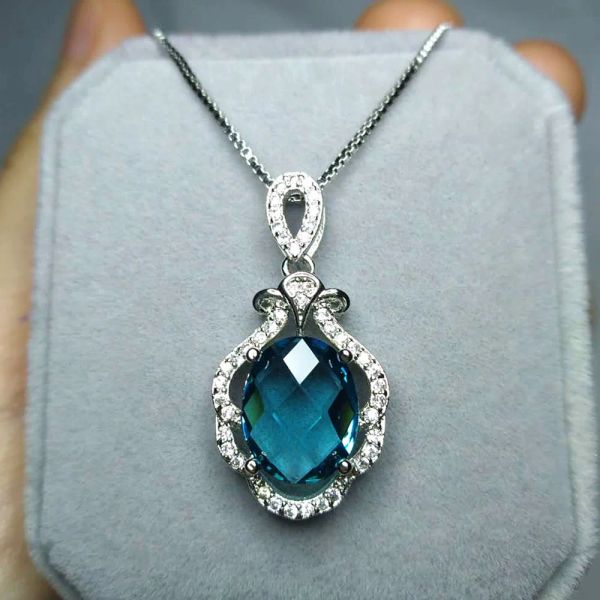 Colares Vintage aquamarine gemstone azul cristal pingente colares para mulheres diamantes 18k tom de ouro branco gargantilha argent jóias bijoux