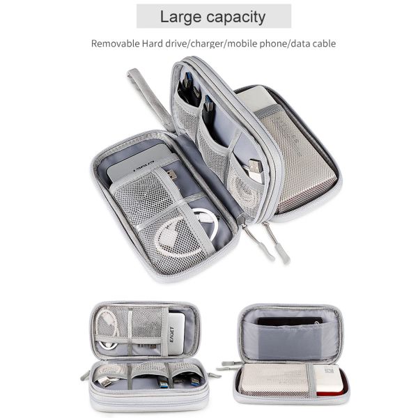Сумка для хранения кабеля передачи данных, водонепроницаемая сумка-органайзер для путешествий, портативный чехол для переноски, двухслойная сумка для хранения кабеля, шнура, USB-зарядного устройства