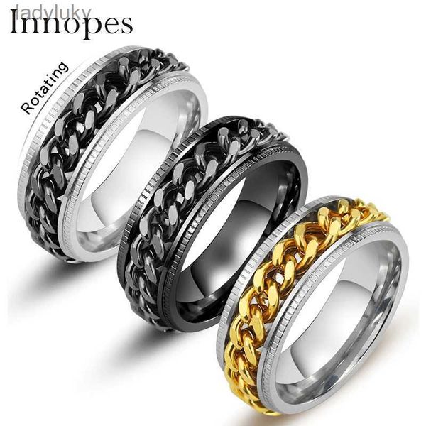 Solitaire Ring Hippie Cuban Anel Mecanismo Chain Anel abrigar anéis giratórios com correntes com correntes de lúpulo anéis de cobra anéis de cobra para homens 240226