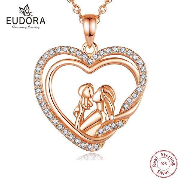 Colares Eudora Real Sterling Sier Coração Charme Colar para Mulheres Bebê Mãe Criança Cz Pingente Fine Jewelry Presente da Mãe