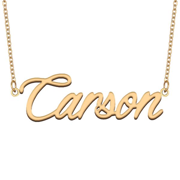 Carson nome colar pingente para mulheres meninas presente de aniversário placa de identificação personalizada crianças melhores amigos jóias 18k banhado a ouro aço inoxidável