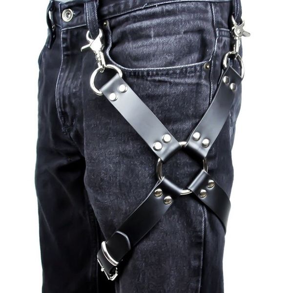 Cinture da uomo sexy Goth Pastel Pu Reggicalze in pelle Cinghie in vita Harness Bondage Bretelle per jeans Pantaloni Accessori290f