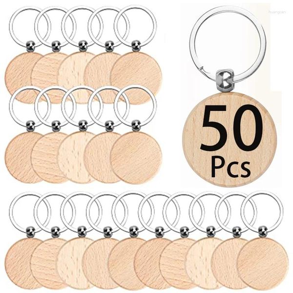 Schlüsselanhänger 50 Stück Holz-Schlüsselanhänger, runde Schlüsselanhänger, DIY-Holzrohlinge, Anhänger, Geschenke, Ausweise, Bastelanhänger