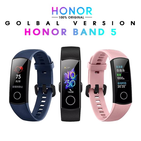 Chain Honor Band 5 Smart Band Versione globale Smartwatch per ossigeno nel sangue AMOLED Huawei Smart Band Cardiofrequenzimetro Fitness Sleep Tracker