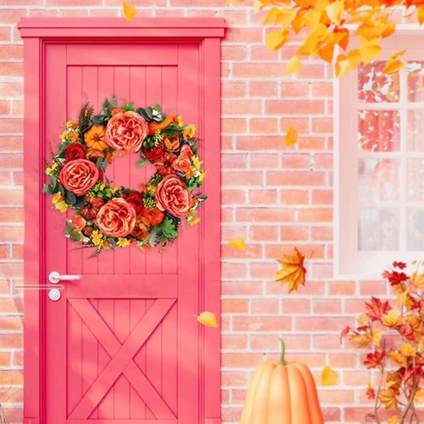 Dekorative Blumen Herbst Pfingstrose Kürbis Kranz für Haustür Wanddekoration Anhänger Künstliche Ernte Thanksgiving Girlanden Fenster Ornament