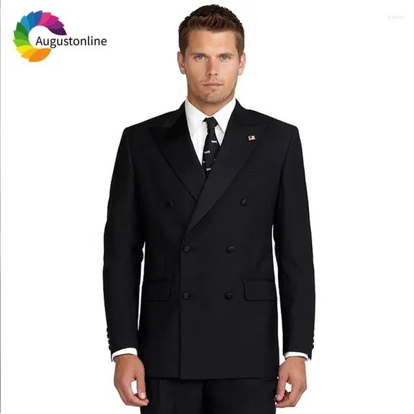 Herrenanzüge, zweireihig, schwarz, für Hochzeit, Anzug, Hose, spitzes Revers, 2 Stück, Slim Fit, Mann, Blazer, Jacke, nach Maß, Ternos