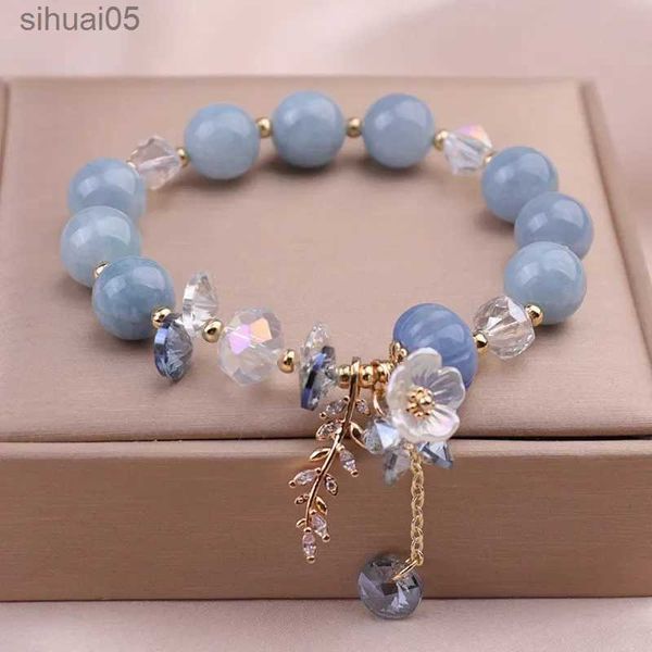 Perlen Modische Naturstein Kristall Armbänder Damen Licht Luxus Blatt Blume Anhänger Perlen Armband Freundin Party Schmuck YQ240226