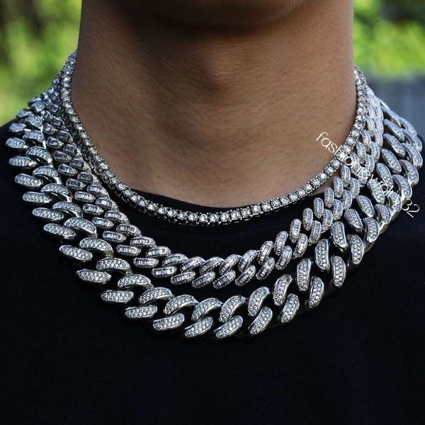 Bling iced out cubana link chain hip hop micro pave quadrado zircônia gargantilhas colares para homens moda rapper jóias