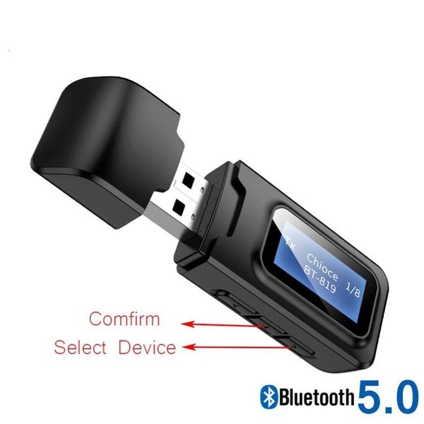 Novo 2-em-1 bluetooth usb 5.0 sem fio display lcd adaptador receptor transmissor de áudio