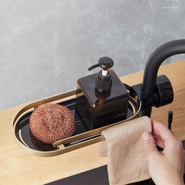 Küche Lagerung Wasserhahn Rack Edelstahl Waschbecken Seife Schwamm Lappen Trocknen Racks Halter Für Badezimmer Dusche Stange Ablauf Regale