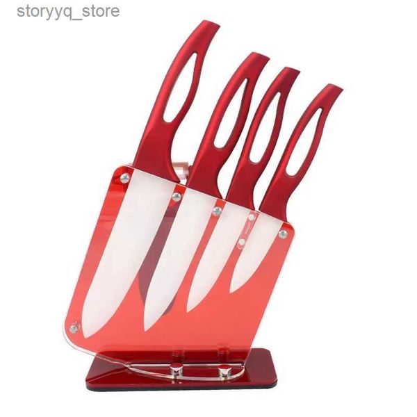 Coltelli da cucina Set di coltelli in ceramica per la casa manico rosso lama bianca 345 coltelli da cucina affilatissimi e portacoltelli utensili da cucina bellissimo regalo Q240226