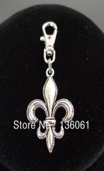 Vintage Silber Fleur De Lis Lilie Blume Schlüsselanhänger Anhänger Drehverschluss Metall Schlüsselanhänger für Schlüssel Auto Schlüsselanhänger DIY Tasche Handtasche Schmuck 1056982