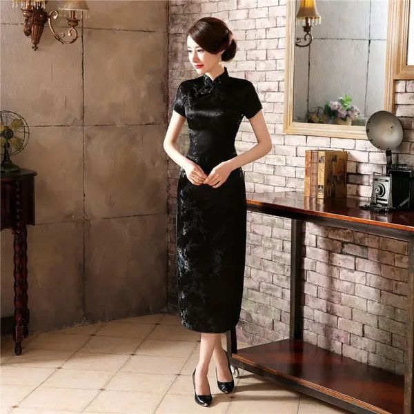 Черное женское длинное платье Cheongsam в традиционном китайском стиле Qipao S M L XL XXL XXXL 4XL 5XL 6XL Mujer Vestido J3086 240220