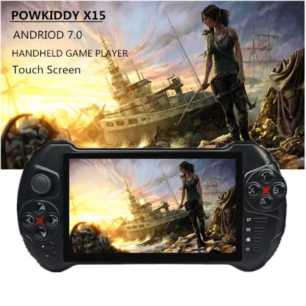 Giocatori Powkiddy X15 Console di gioco portatile Batteria 3000MA 5.5 POLLICI 1280 * 720 HD Andriod 7.0 MTK8163 quad core 32G ROM Console per videogiochi