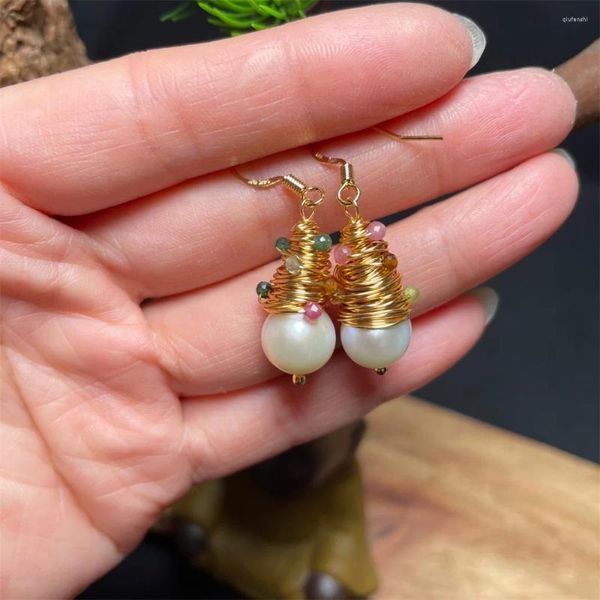 Baumelnde Ohrringe 14K Gold Twined White Pearl Gem Tropfenohrring Chinesischer Vintage-Haken für Frauen Charm Girl's Schmuckzubehör