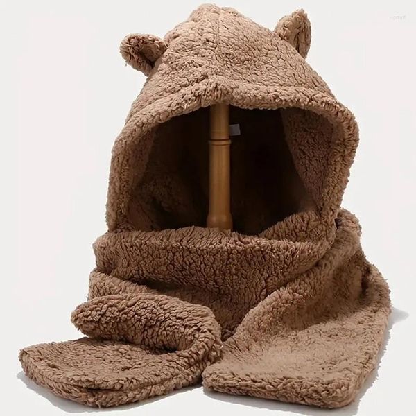 Berretti Moda Invernale Orso Orecchio Cappello di Peluche Passamontagna con Le Orecchie Sciarpa Calda Guanti Set per Le Donne Ragazza Berretti in Pile Berretti Cofano Femme