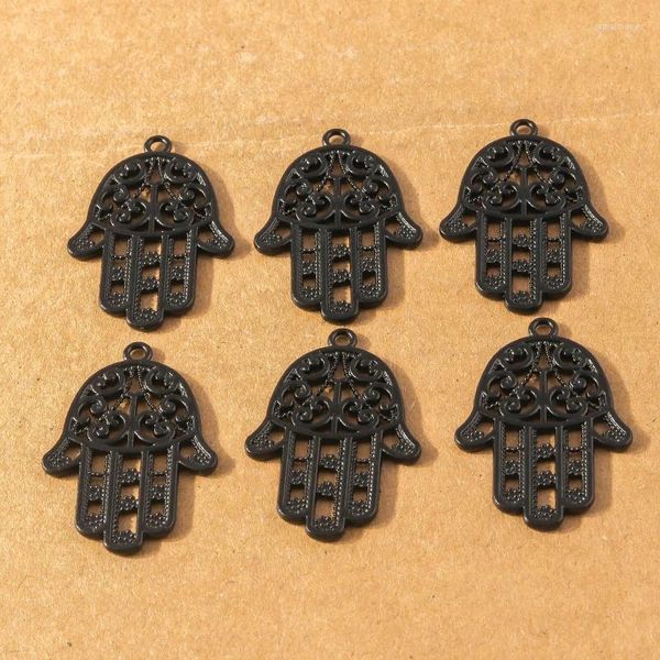 Encantos 10 peças liga preta punkj gótico hamsa pingentes de mão para fazer colar brincos diy acessórios de joias suprimentos