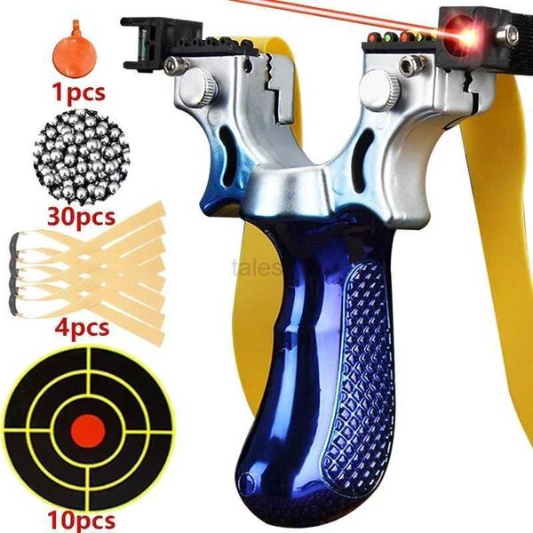 Estilingues de caça Laser Aiming Slingsshot Anti Slip Gradiente Azul Slingshot Outdoor Hunting Shooting Rubber Band Steel Ball Practice Set Caza YQ240226