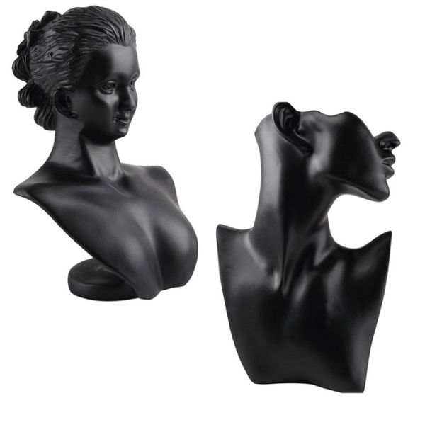 Material de resina preta elegante manequim feminino para moda colar pingente busto jóias display titular loja de jóias exibição 21111197t