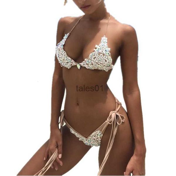 Damen-Bademode, Bademode, Damen, handgefertigt, Spitze, Diamant-Bikinis, Bandage, Push-Up, gepolstert, brasilianische Damen 240226