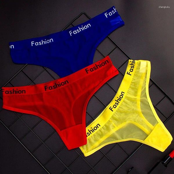 Damenhöschen, sexy und lustig, transparentes Mesh, Sportdruck, Buchstaben, niedrige Taille, nahtlos, Dreieckshose, Tanga