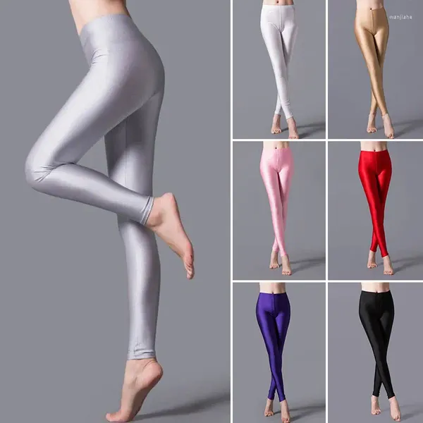 Damenhose, glänzende fluoreszierende Leggings, Damen-Freizeithose, glänzende Legging, Elastizität, bunt, dünn, hohe Taille, Soli