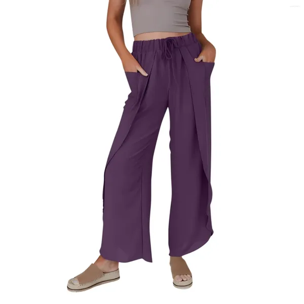 Pantaloni da donna piegati Palazzo Summer Casual gamba larga da jogging per donna con tasche e pista