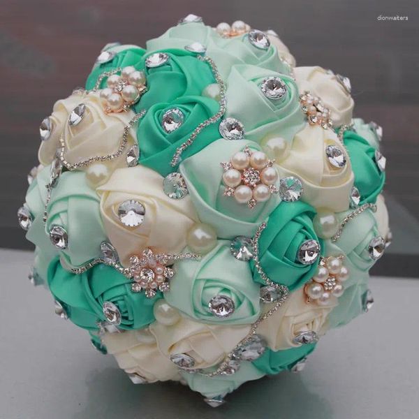 Buquês de flores de casamento fita de cetim doce 15 quinceanera strass artificiais cristal nupcial segurando q340