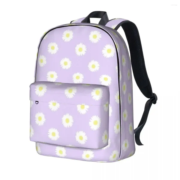 Mochila bonito margaridas flor menino roxo grandes mochilas poliéster streetwear sacos de escola diária designer mochila presente natal