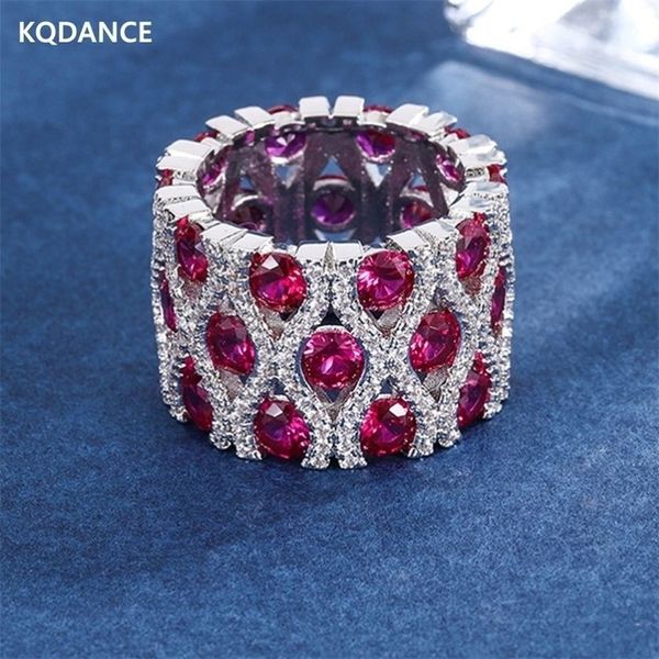 Женское кольцо KQDANCE с изумрудом, танзанитом и рубином с синим красным камнем, белое золото 18 карат, кольца, ювелирный тренд, 220212218v