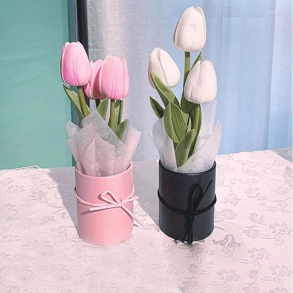 Fiori decorativi 3 pezzi tulipani fiori di sapone bouquet in vaso decorazioni per la casa artificiali souvenir di nozze compleanno regalo di San Valentino per le donne