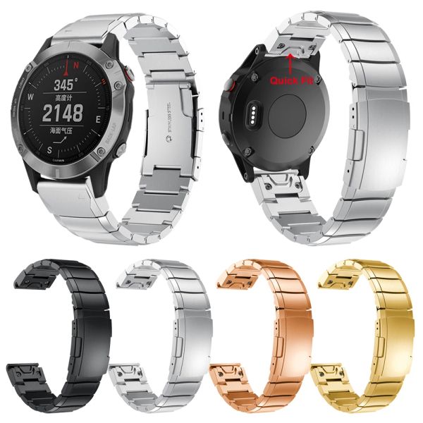 Металлический ремешок QuickFit с цепочкой 26 мм, 22 мм, 20 мм для Garmin fenix 6 6X 6S 5S 5 5X plus из нержавеющей стали для часов Forerunner 945 935