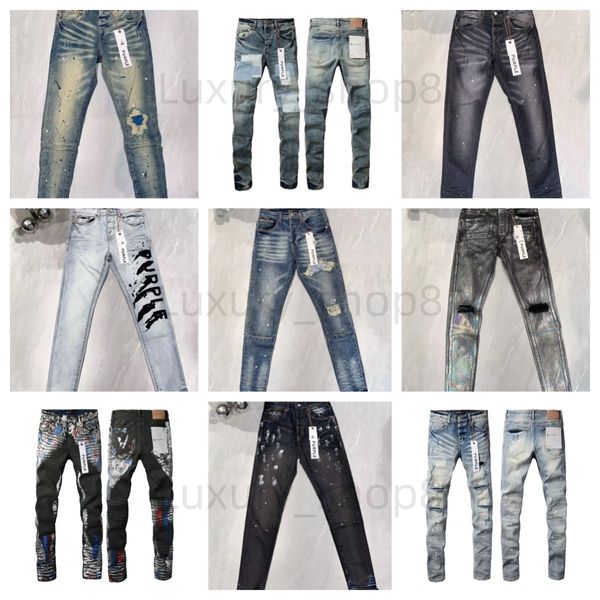 Mens denim kot pantolon siyah yırtık pantolon moda sıska kırık stil bisiklet motosiklet kaya canlanma jean 2024 28-40