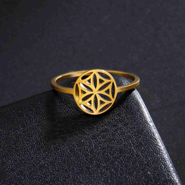 Solitaire Ring Lemegeton Flower of Life Rings For Women Hollow Out Acessórios Gold Color Casal Promise Ring Jóias Vintage Atacado 2023 240226